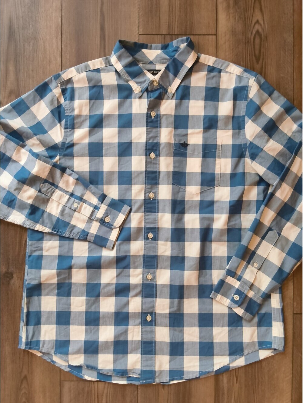 Dockers Men's Classic Fit Blue White Gingham Check Button Down Large Recycled